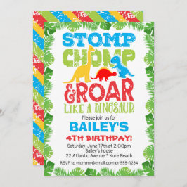 Convites Garoto Bonito de Aniversário do Dinossauro Colorid