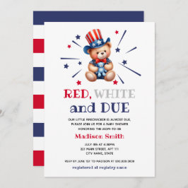 Convites Garoto Chá de fraldas 4 De Julho Obedece Branco Ve