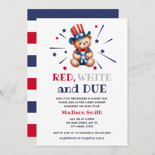 Convites Garoto Chá de fraldas 4 De Julho Obedece Branco Ve