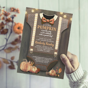 Convites Garoto Chá de fraldas Caiu Pumpkin Russo Burlap W