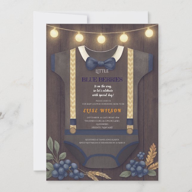 Convites Garoto chá de fraldas de outono, macacão invita (Frente)