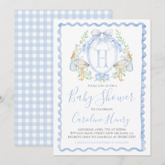 Convites Garoto Chá de fraldas de Storey Preppy Gingham Blu