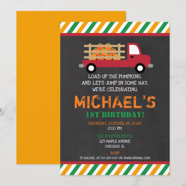 Convites Garoto de abóbora 1 rua 1º aniversário do primeiro (Frente/Verso)