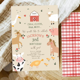 Convites Garoto de animais de fazenda Gingham Barnyard Birt