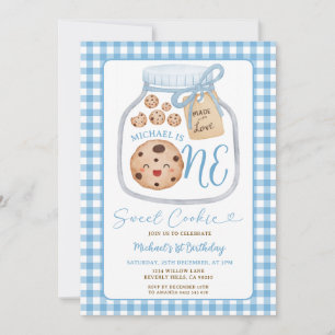 Convites Garoto de Biscoito Doce Primeiro Aniversário Azul