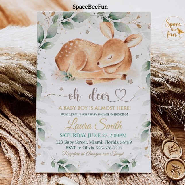Convites Garoto de Chá de fraldas de cervejeiros (Woodland animal Deer Baby Shower Invitation Boy Forest animal Deer Boy Baby Shower Invite Woodland)