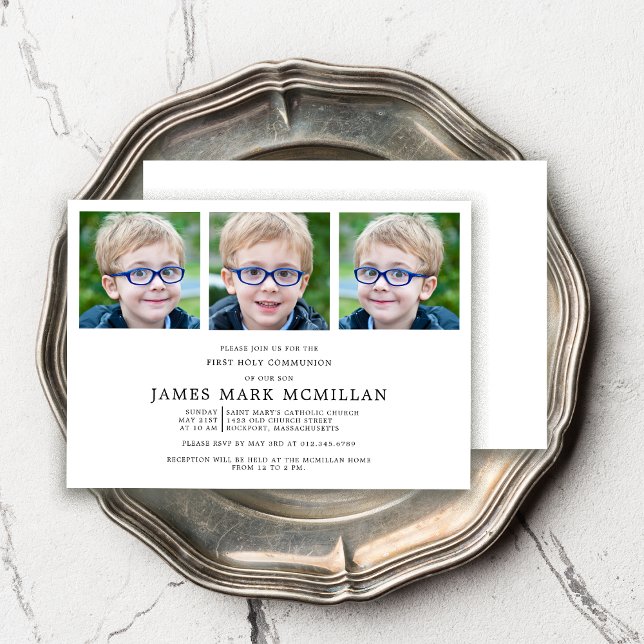 Convites Garoto de Colagem de 3 Fotos da Primeira Comunhão (Criador carregado)