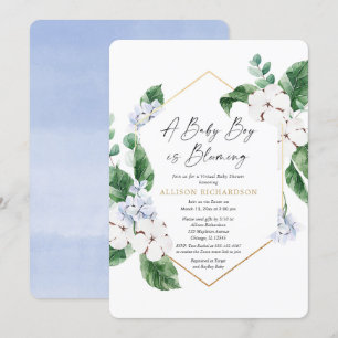 Convites Garoto de ouro floral azul-chá de fraldas de prim