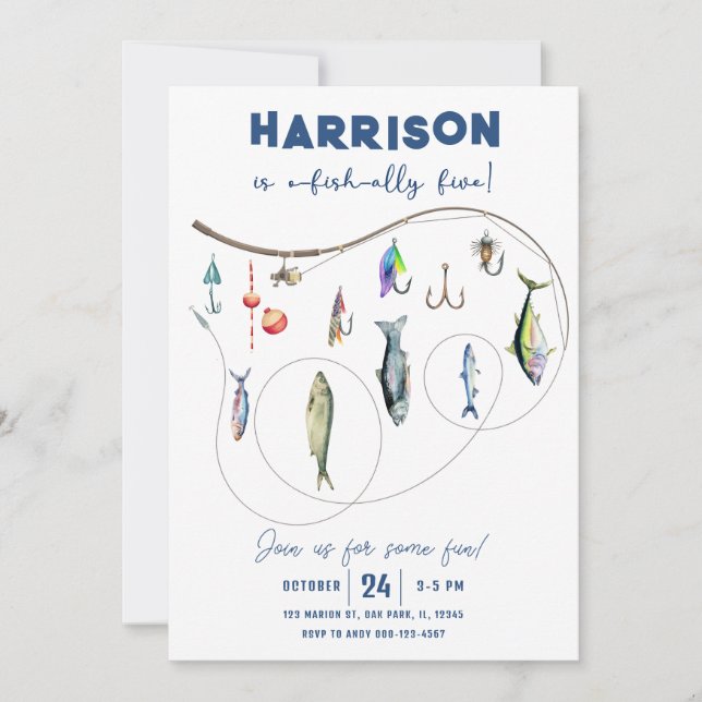 Convites Garoto de Pesca O-Fish-Ally Cinco Aniversário (Frente)