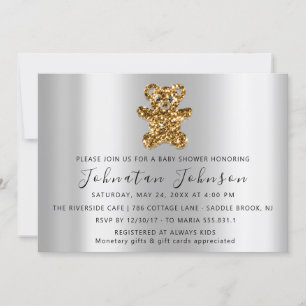 Convites Garoto Dourado do Urso Doce da Prata chá de fralda