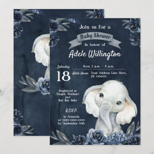 Convites Garoto Elefante Marinho Floral Azul Bebê