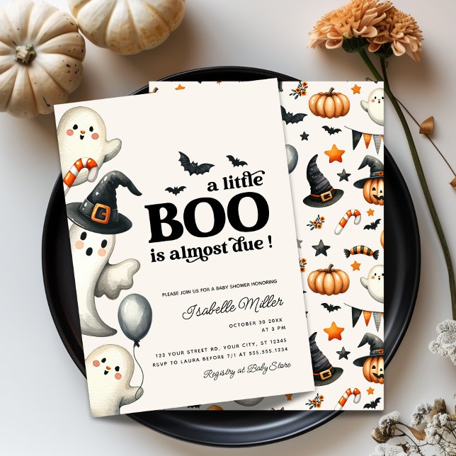 Convites Garoto Fantástico Chá de fraldas de Halloween Pequ (Boy Ghost Halloween Baby Shower Little Boo Invitation)