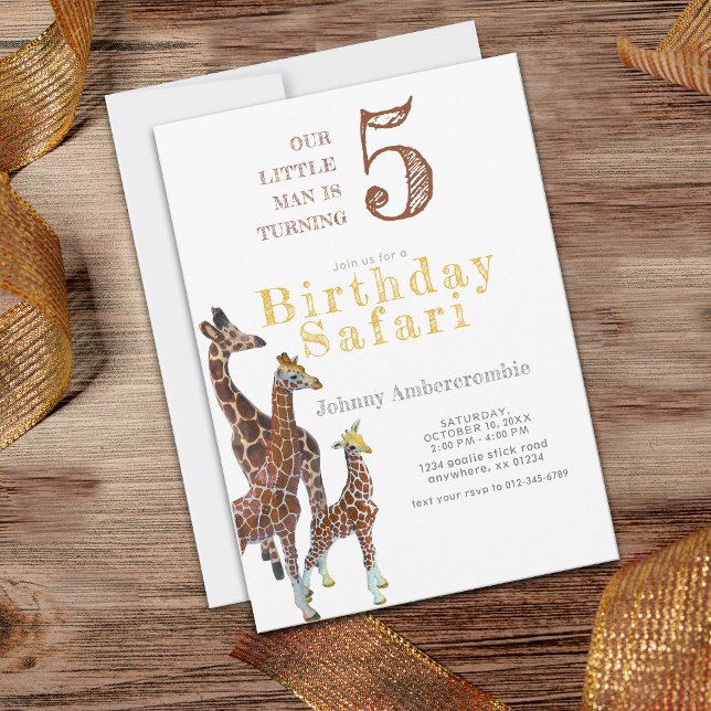 Convites Garoto Garoto de 5 Anos Girafa Aniversário Safari (Giraffe Child Birthday Invitation)
