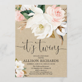 Convites Garoto gêmeo chá de fraldas branco rosa-rosado-ros