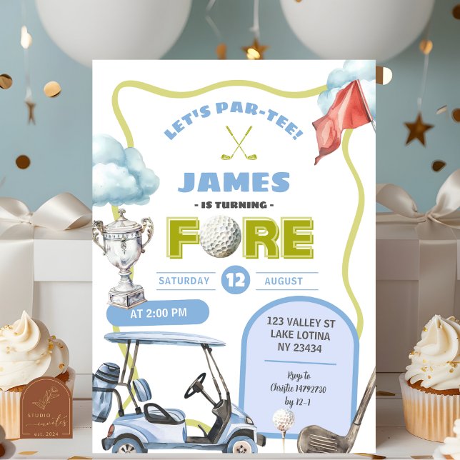 Convites Garoto Golf Kid's Fore Birthday (Criador carregado)