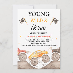 Convites Garoto Monstro Amarelo Caminhão Jovem Selvagem Trê