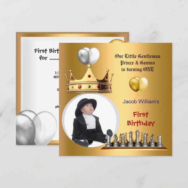 Convites Garoto Primeiro Aniversário 1rua Cavalheiro Prínci (Frente/Verso)