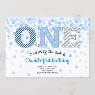 Convites Garoto Primeiro Aniversário Um Confetti Chevron C