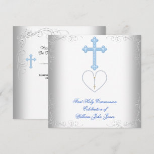 Convites Garoto Primeiro Sagrado Comunhão Azul Branco