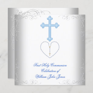 Convites Garoto Primeiro Sagrado Comunhão Azul Branco