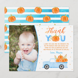 Convites Garoto Pumpkin Blue Truck Aniversário Obrigado Car