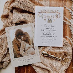 Convites Garoto Roupa De Bebê Chá de fraldas De Tom Neutro 