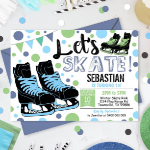 Convites Garoto, Skating Ice Skating Party Azul