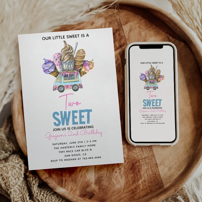 Convites Garoto Sorvete Caminhão Dois Doce Festa segundo an (Criador carregado)