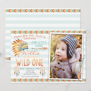 Convites Garoto Tribal Boho 1 rua Selvagem Um Aniversário 