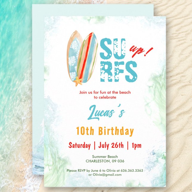 Convites Garoto Tropical de Aniversário do Surf de Praia (Beach Party Surf Summer Tropical Birthday Boy Invitation)