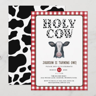 Convites Garoto Xadrez Vermelho Santa Vaca Primeiro Anivers