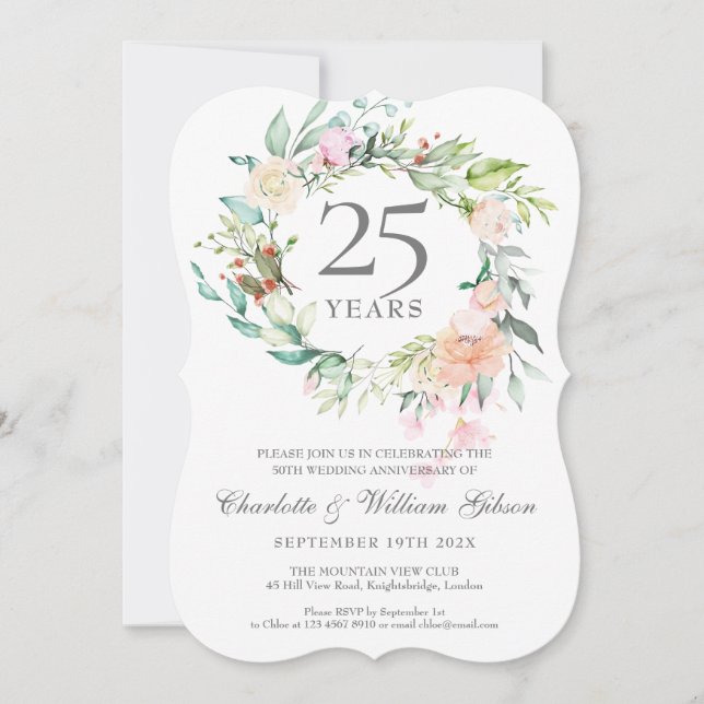 Convites Garra de Rosas e Verduras para Bodas de Prata 25 A (Frente)
