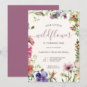 Convites Garra Floral Púrpura Pequeno primeiro aniversario