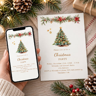 Convites Garrafa de árvore flores vermelhas festa de Natal
