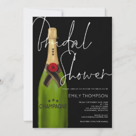 Convites Garrafa de Champanhe Chá de panela Preto com Scrip