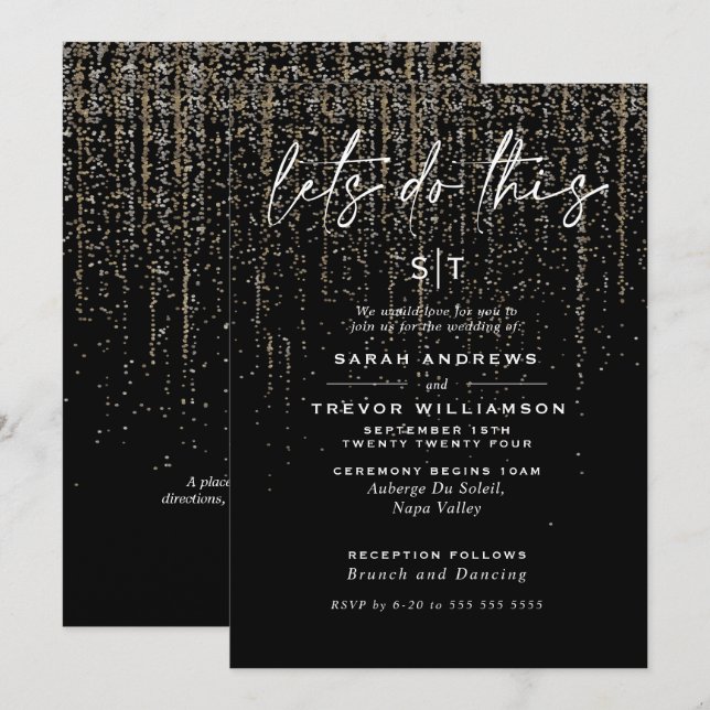 Convites Garrafa de Champanhe Chic Glitter Garland  (Frente/Verso)