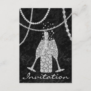 Convites Garrafa de Champanhe com Bolhas de Vidro Preto e B