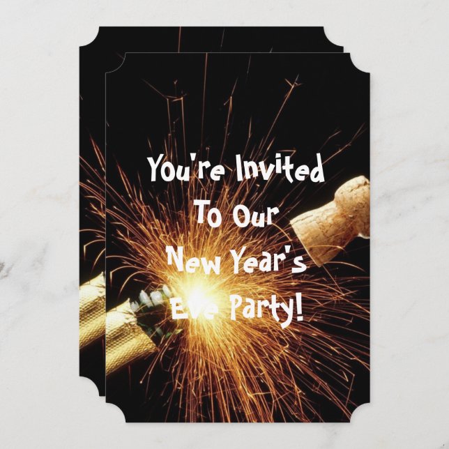 Convites garrafa de champanhe Véspera de Ano Novo (Frente/Verso)