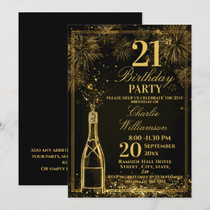 Convites Garrafa de Fizz Dourada de Aniversário de 21 anos
