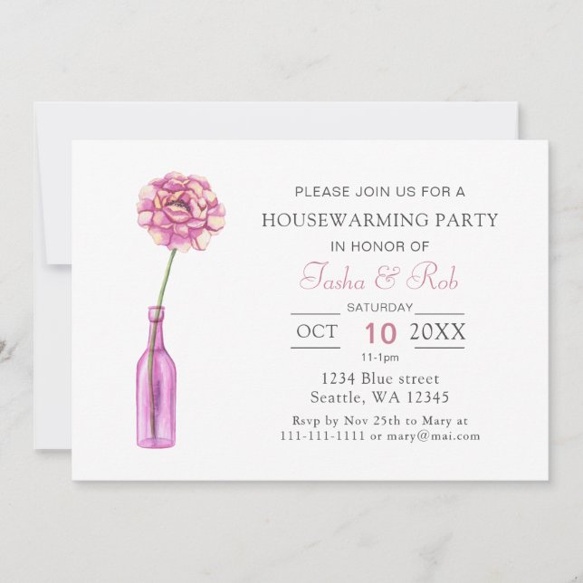 Convites Garrafa de vidro cor-de-rosa Vase Aquecimento domé (Frente)