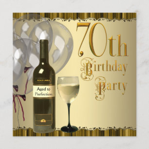 Convites Garrafa de Vinho Cálice Dourado Aniversário de 70 