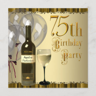 Convites Garrafa de Vinho Cálice Dourado Aniversário de 75
