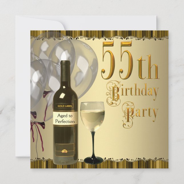 Convites Garrafa de Vinho Cálice Dourado Festa de Aniversár (Frente)