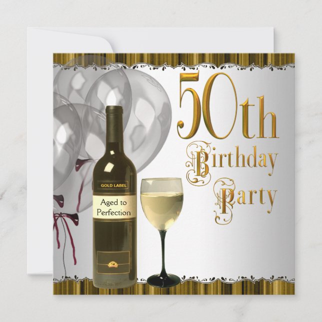 Convites Garrafa de Vinho com Copo Preto e Dourado para Ani (Frente)