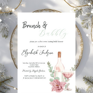 Convites Garrafa de Vinho Flor de Vidro Brunch & Bubbly 