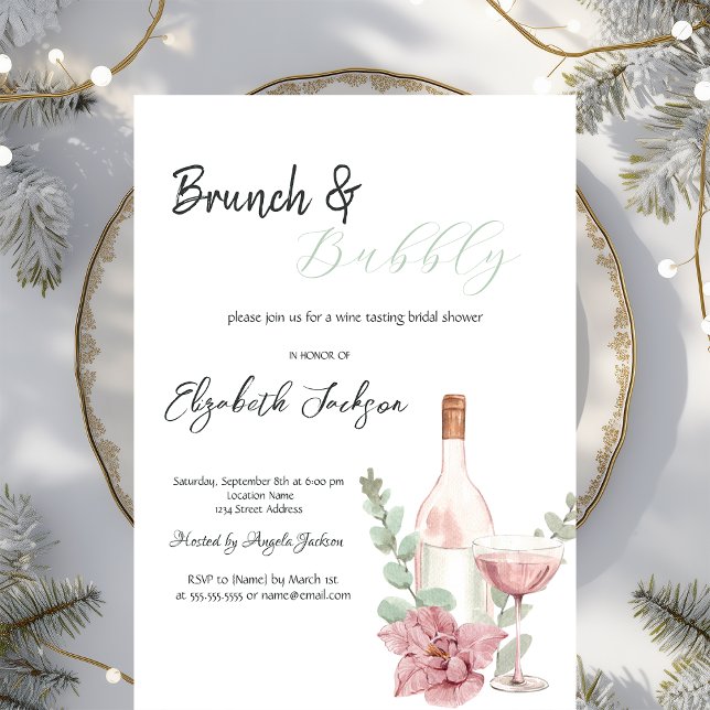 Convites Garrafa de Vinho Flor de Vidro Brunch & Bubbly  (Criador carregado)