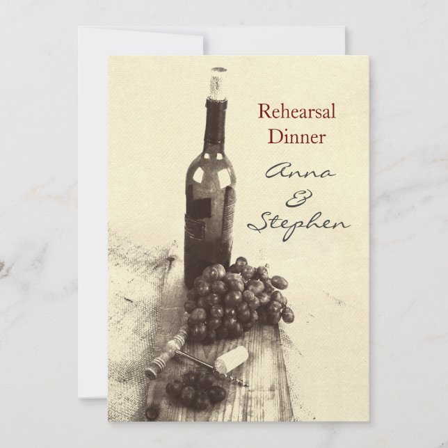 Convites Garrafa de vinho, uvas, corkscrew e cortiça (Frente)