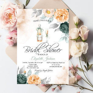 Convites Garrafa de Vinho Vidro Chic Verde Rosas Pontos
