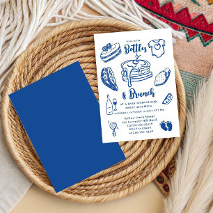 Convites Garrafa e Brunch Doodle Menino Azul Chá de Bebê