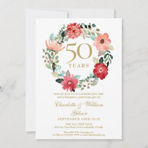 Convites Garrafa Floral Chic Dourado 50º Aniversário de Cas
